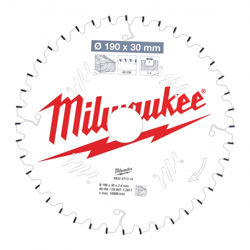 Диск пильный по дереву MILWAUKEE D190x2.4х30мм, Z40 ATB, отр. 4932471314