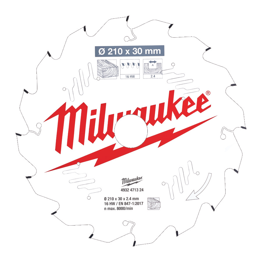 Диск пильный по дереву MILWAUKEE D210x2.4х30мм, Z16 ATB 4932471324