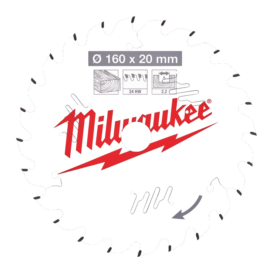 Диск пильный по дереву MILWAUKEE D160x2.2х20мм, Z24 ATB 4932471290