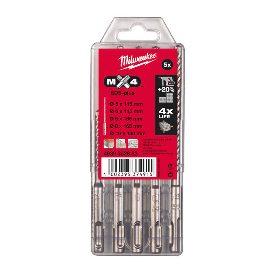 Набор буров по бетону MILWAUKEE SDS-Plus MX4 (5шт) 4932352833